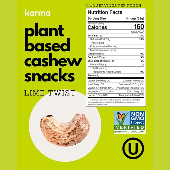 Whole 30 Variety Pack Cashews by Karma Nuts, Whole, Roasted, Vegan, Zero Sugar, Non GMO, Gluten Free, Low Carb, Low Calorie, Everyday Nut Snack, 1.5 Ounce (6 Snack Packs)