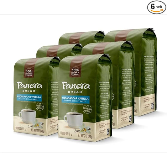Panera Madagascar Vanilla Light Roast, Ground Coffee, Flavored Coffee, Bagged 12oz, Pack of 6