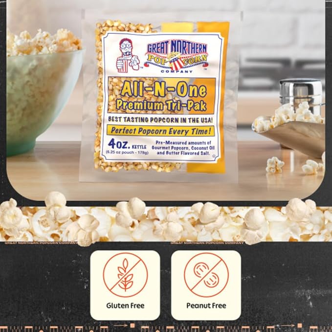 4oz Popcorn Machine Popcorn Packets - All-in-One Movie Theater Style Popcorn Kernels, Salt, and Oil Packs by Great Northern Popcorn (24 Case)