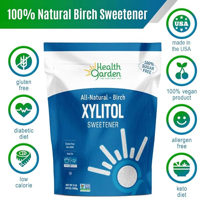 Health Garden Birch Xylitol Sweetener - 5 LB - 2 Pack - Pure Birch Xylitol - Non GMO, Kosher, and Made in the U.S.A. - Ideal Powdered Sugar Substitute - Non-GMO Sugar Alternative