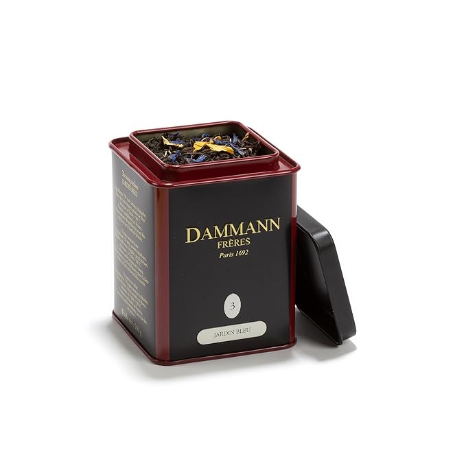 Dammann Freres Loose Leaf, Jardin Bleu, Premium Gourmet French Black Tea, Blend Strawberry, Rhubarb Flavors, 3.52 Ounce Tin