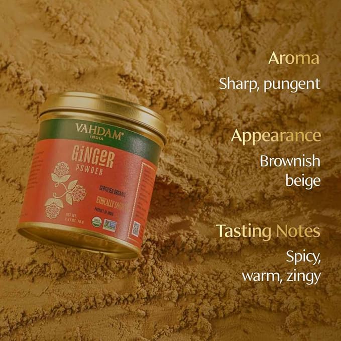 VAHDAM, Organic Ginger Powder (2.47oz) 100% Raw Ground Ginger Root Powder from India | Active Gingerol - Non GMO, Gluten Free | Direct from Source