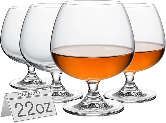 Physkoa 22 oz Large Brandy Snifter Glasses ??Set of 4 Short Stem Giant Brandy & Cognac Glasses for Bourbon, Scotch, Tequila, Rum, Beer & Spirits