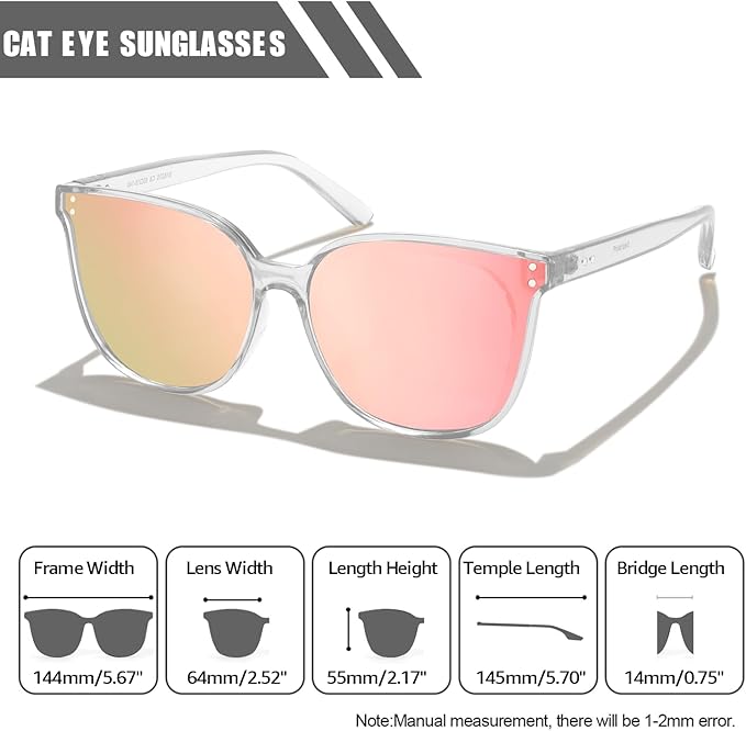 LVIOE Oversized Polarized Sunglasses for Women Trendy Large Cat Eye UV Protection Shade LS1627s
