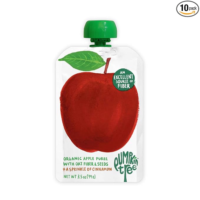 Pumpkin Tree Organics Fruit Snack Pouch, Apple + Fiber + A Sprinkle of Cinnamon, 3.5 Ounce (Pack of 10)