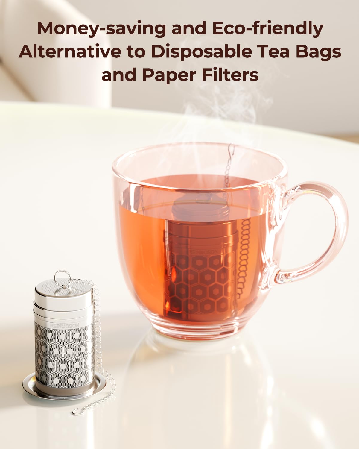 2 Pack Reinmoson Mini Stainless Steel Tea Strainer for Loose Tea 1.2”x2.2”