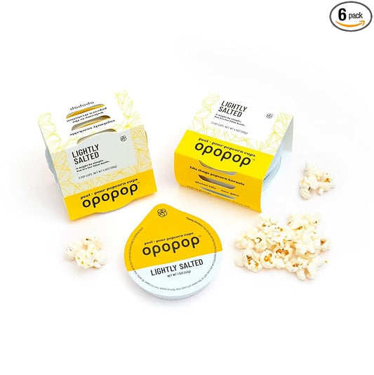 Opopop Microwave Popcorn - Pop Cups Lightly Salted 6-Pack, Non-GMO Gourmet Popcorn Kernels & Popcorn Flavoring, Gluten Free Snacks, Easy to Make and No Mess
