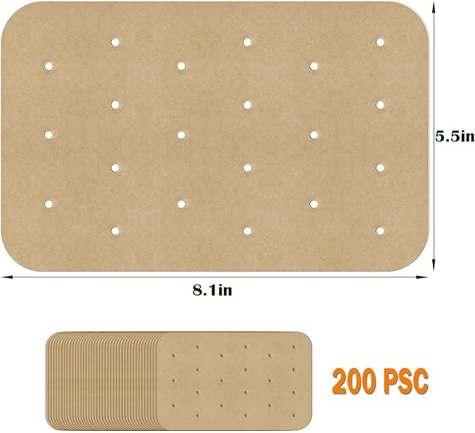 Air Fryer Parchment Paper Liners 200 Sheets - Disposable Liners Compatible With Ninja Foodi, Rectangle Perforated Baking Paper for 8 Quart 6-in-1 Dual Basket Accessories