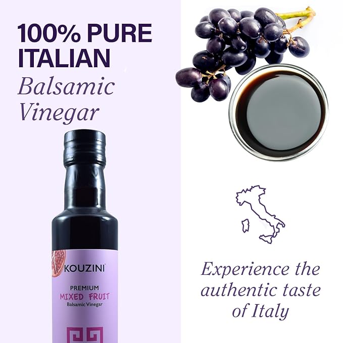 Kouzini Ultra Premium Mixed Fruit Balsamic Vinegar, Aged Balsamic Vinegars from Modena, Italy, Premium, Smooth & Full-Bodied Flavor, 250ml Bottle