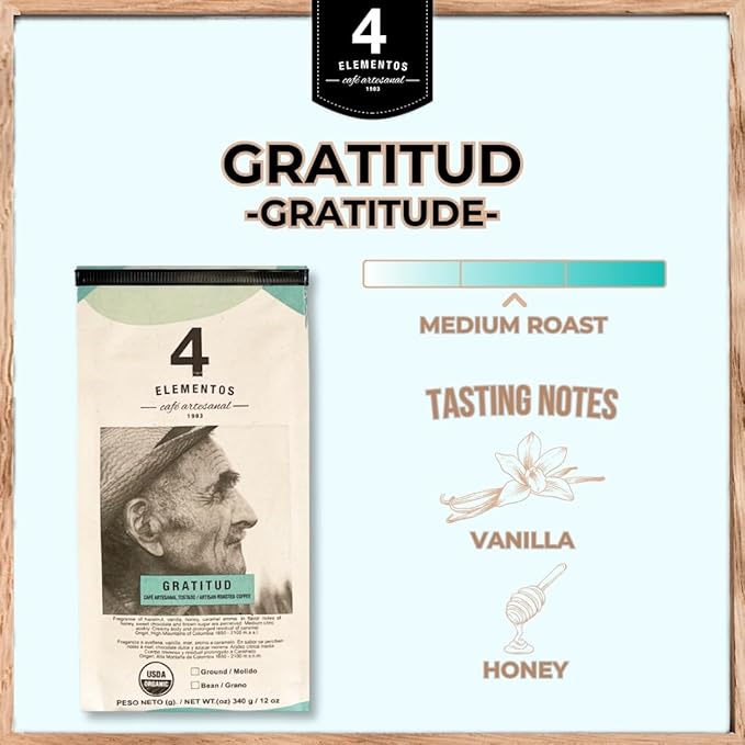 4Elementos | Whole Bean Specialty Coffee, Medium Roast, 100% Organic Arabica from Colombia, Honey, Sweet Chocolate & Brown Sugar Notes, 12oz (Pack of 2)