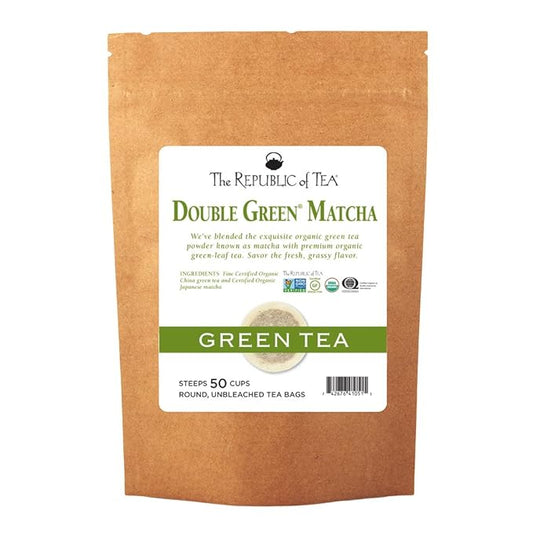 The Republic of Tea Double Green Matcha, 50 Tea Bags, Gourmet Blend of Organic Green Tea And Matcha Powder