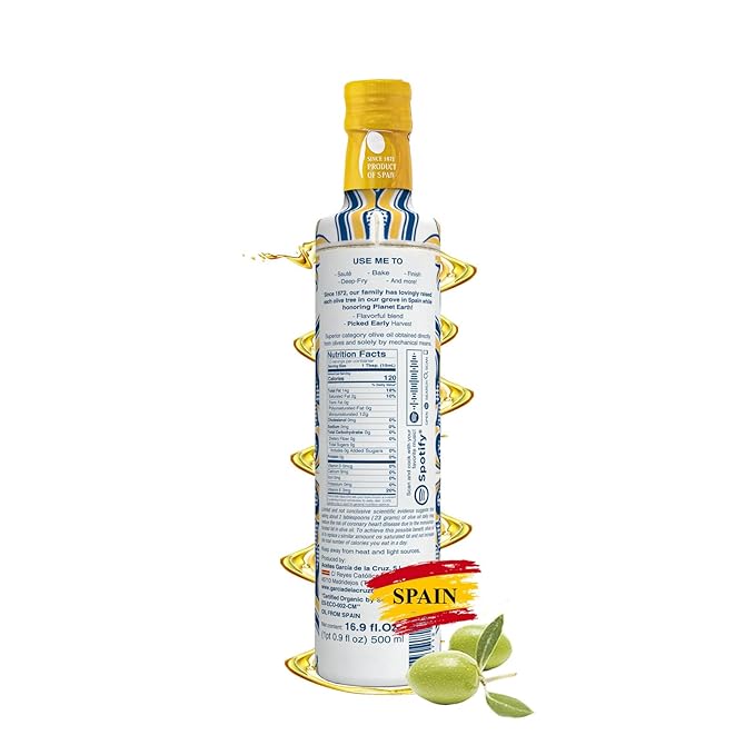 GARCÍA DE LA CRUZ - Organic Extra Virgin Olive Oil, Master Miller Premium Oil, Almond and Tomato Tones, Smooth Body, Sourced in Spain, Montes de Toledo, Glass Bottle - 500 ml