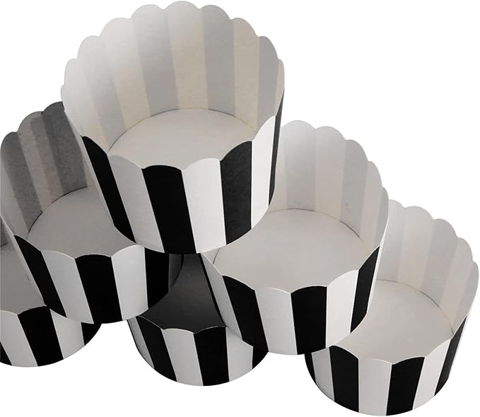 100 Pack Muffin Liners Baking Paper Cups Black and White Stripes Cupcake Liners Elegent Muffins Baking Cups Cupcake Wrappers for Birthday Parties, Weddings, Bottom Dia 2.36 Inch