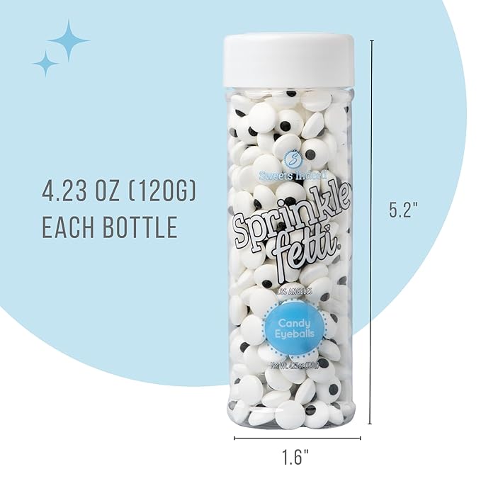 Sweets Indeed Bulk Candy Eyeballs, 300 Edible Eyes, Halloween Sprinkles, Perfect for Cake Decorations, Baking, Ice Cream, Cookies, Cupcake Topper 4.3 ounces