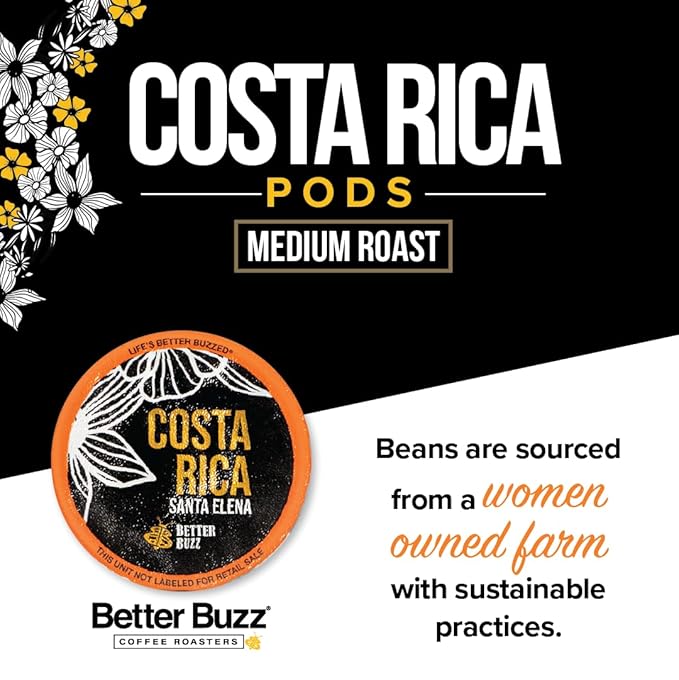 Better Buzz Costa Rica Medium Roast Coffee Pods 12ct., California Solar Energy Produced Recyclable Coffee Pods, Small Batch Roasted Single Origin Coffee, K-Cup Compatible, Life's Better Buzzed