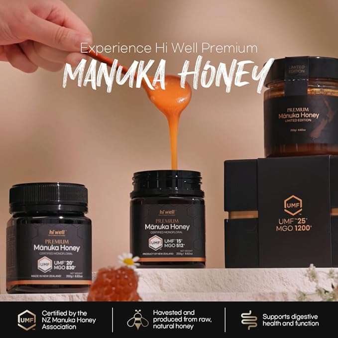 Hi Well Premium New Zealand 100% Manuka Honey UMF 20+ MGO 830+ | Certified Monofloral Raw Honey (500g)