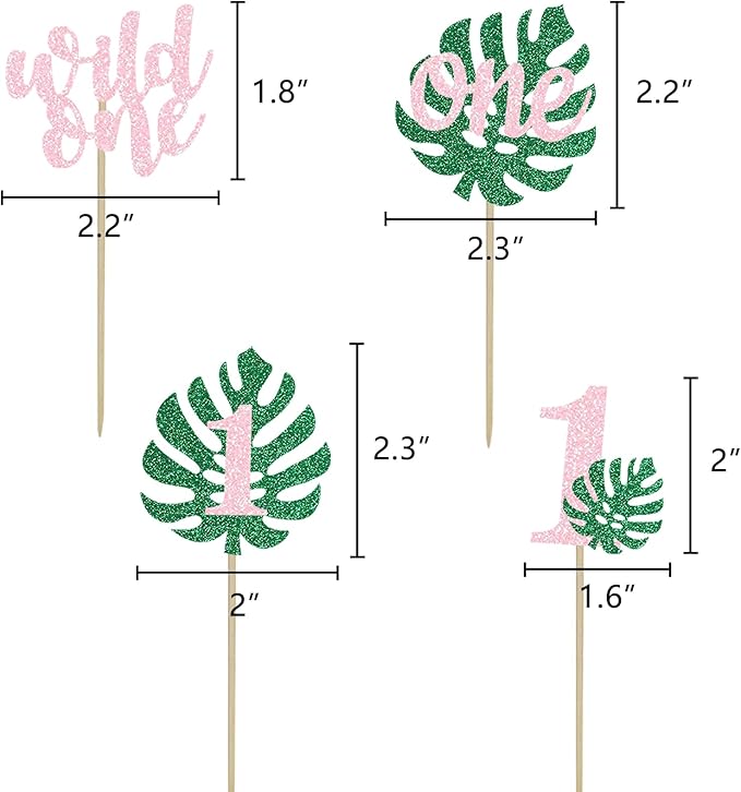 Safari Wild One Cupcake Topper Girls 1st Tropical Leaf Birthday Party Jungle Animals Decorations Pink 1