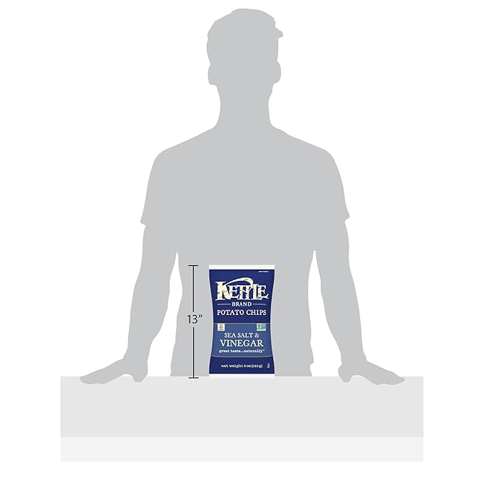 Kettle Brand Potato Chips, Sea Salt and Vinegar, 5 Ounce Bags (Pack of 8)