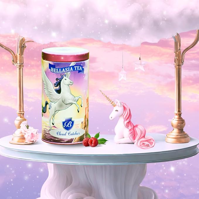 Cloud Catcher by Bellasia Tea. Raspberry Herbal Caffeine-Free Tea for Kids! Unique Sugar-Free Fruit Tisane Gift for Children! 16 Pyramid Sachets