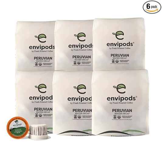 Fresh Roasted Coffee, Organic Peru Water-Processed Decaf | Mold & Myco 3rd Party Tested, BPI Compostable, USDA Organic, Kosher | Med Roast 72 CT Compatible With 1.0 & 2.0 K Cup Brewers