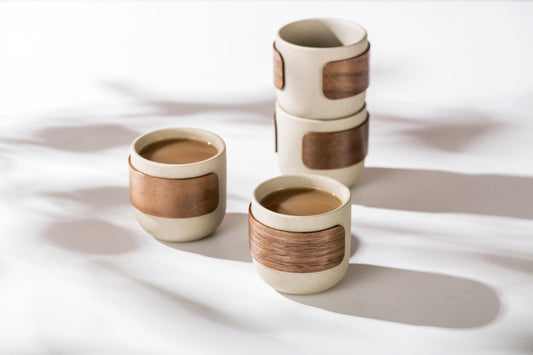 SYJAN HOME Ceramic Espresso Cups – 4 oz, Set of 4, Natural Beige