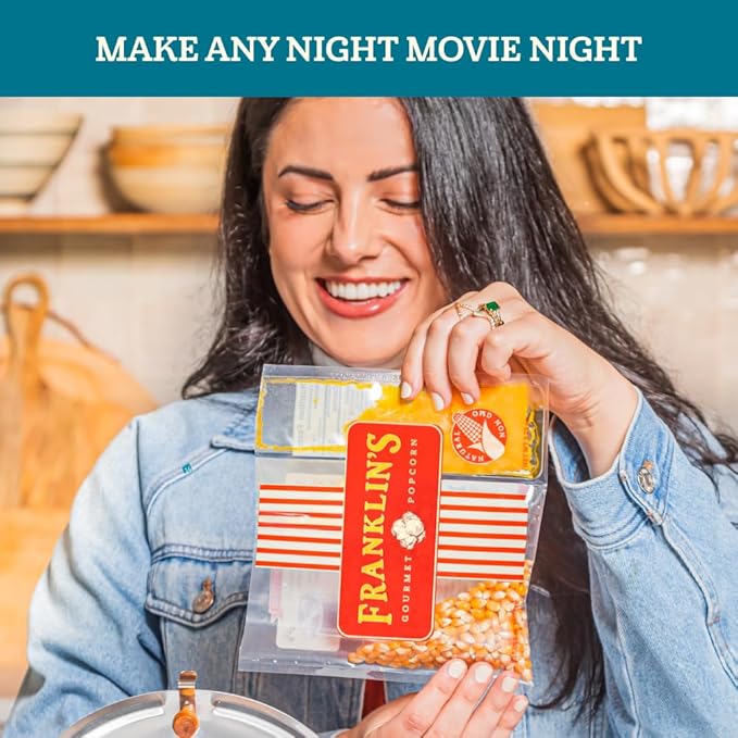 Franklin?셲 Gourmet Popcorn All-In-One Popcorn Packs for Popcorn Machine - 8oz Pack of 10 - Made in USA - Packs of Corn Kernels with Buttery Salt & Oil