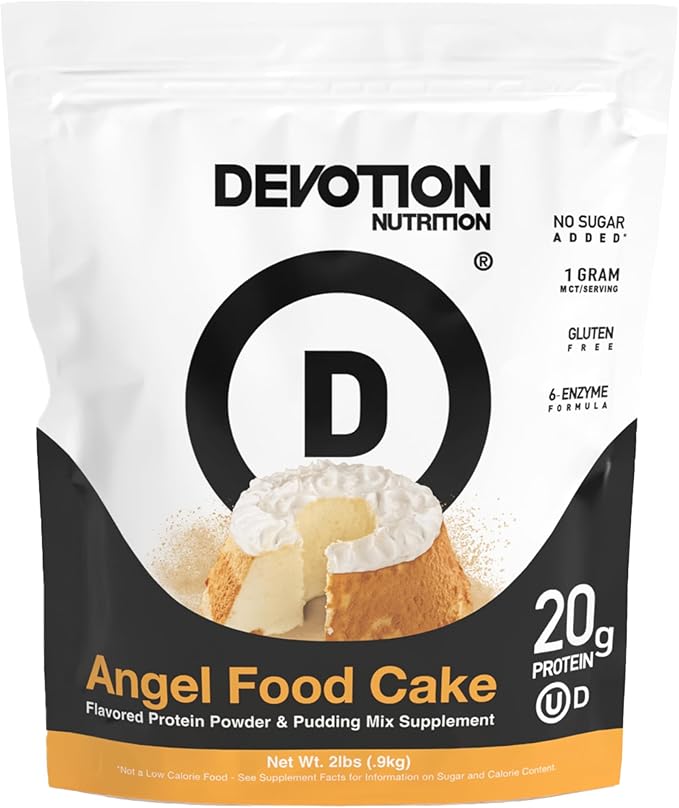 Devotion Nutrition Protein Powder Angel Food Cake ??20g Whey Isolate & Casein Protein Blend ??No Added Sugar, Low Carb, Gluten-Free, Keto-Friendly, 1g MCT, Kosher ??2lb Pouch
