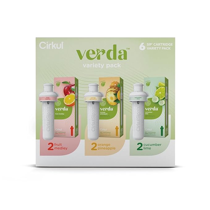 Cirkul Verda Flavor Cartridge Variety Pack with Antioxidants, Stevia, and Vitamin B, 6-Pack (2 Orange Pineapple, 2 Fruit Medley, 2 Cucumber Lime), No Sugar, Zero Calorie Drink Mix