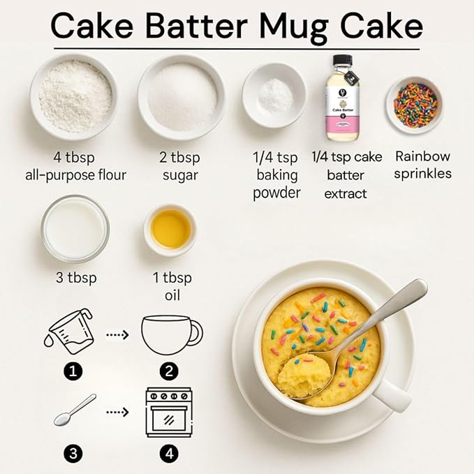 Dolce Flav Natural Cake Batter Extract ??2 Ounce Water-Soluble Kosher, Sugar-Free, Concentrated Birthday Cake Flavor for Frosting, Cupcakes & Ice Cream, Includes Measured Dropper