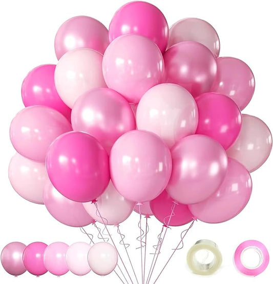 Pink Balloons Metallic Pink Balloon, 60Pcs 12Inch Chrome Deep Light Pearl Hot Pink Latex Balloons for Birthday Wedding Baby Shower Party Decoration