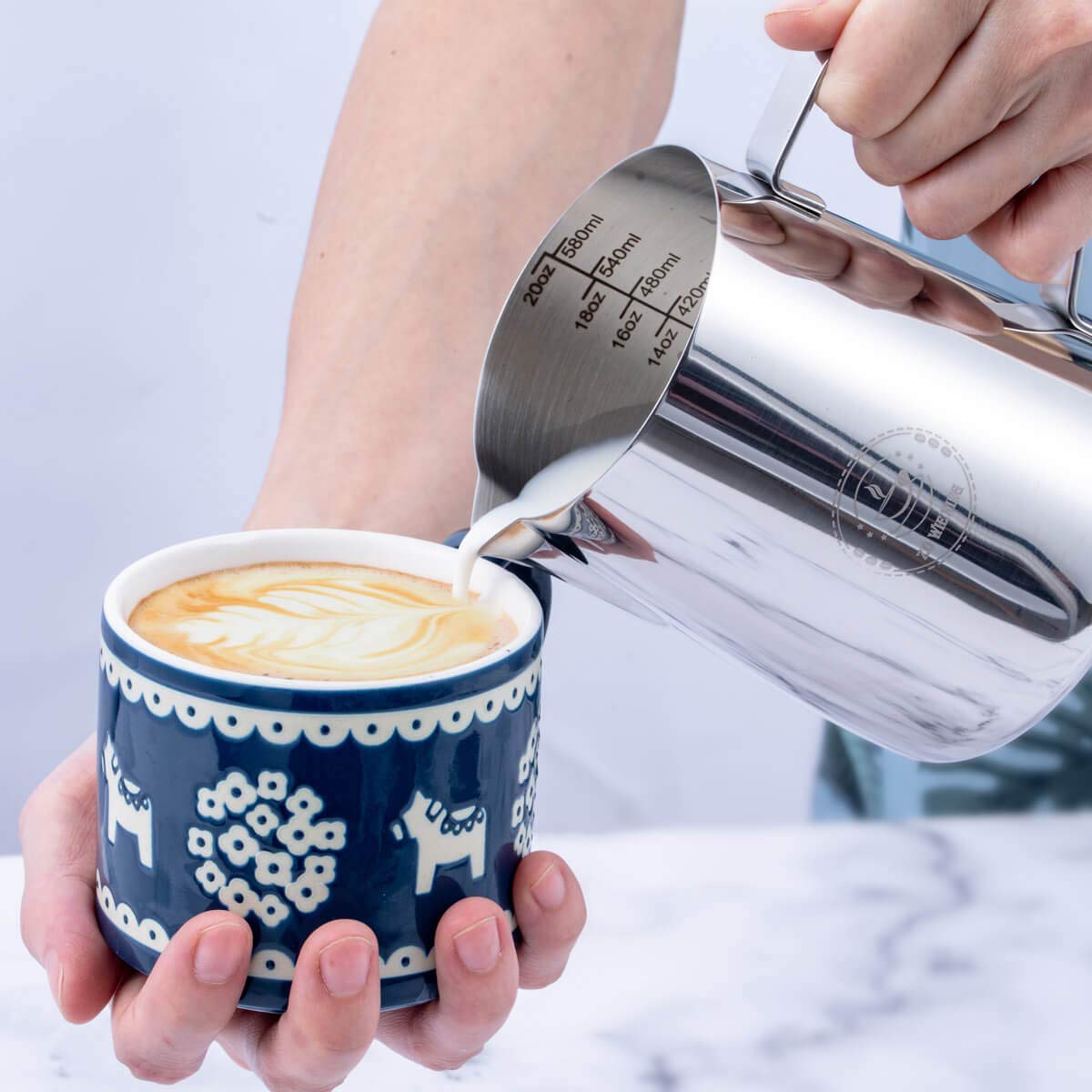 20oz Milk Frothing Pitcher, Stainless Steel Espresso Steamer Frother Cup