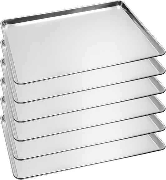 6 Pack Full Size Baking Sheet Pan, Aluminum Commercial Cookie Sheet Pan, Durable & Anti-Stick 26?쓝 18??,<div>