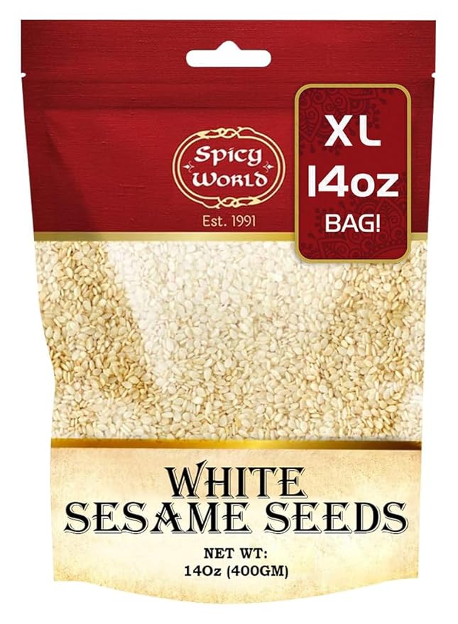 White Sesame Seeds 14oz Bag - Natural, Raw, Hulled - By Spicy World