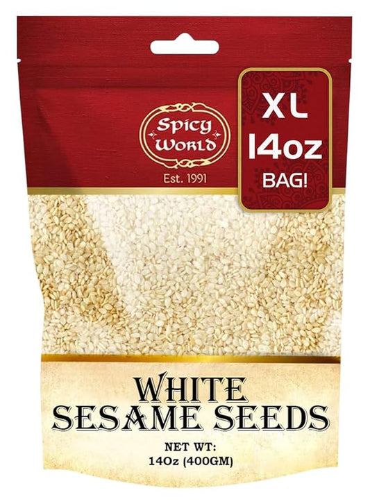 White Sesame Seeds 14oz Bag - Natural, Raw, Hulled - By Spicy World