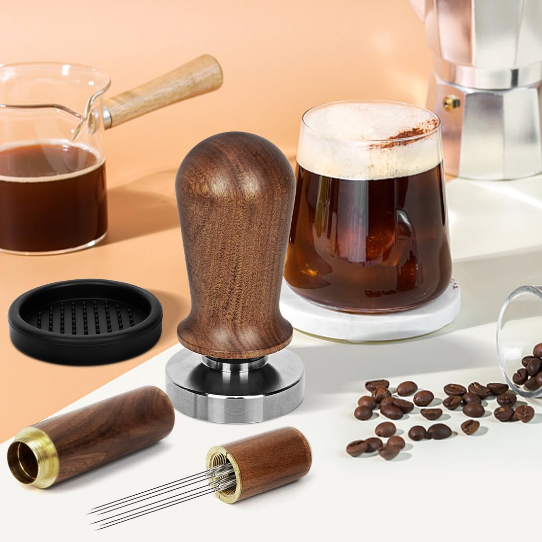 Y-Step 51mm Espresso Tamper Set, 30 lb Consistent Pressure Calibrated Coffee Tamper with Spring