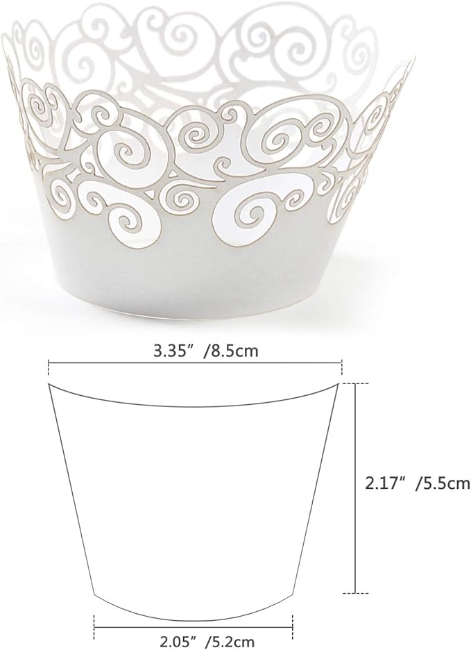 Cupcake Wrappers, KPOSIYA 100 Pack Cupcake Wraps Filigree Artistic Bake Cake Paper Cup Little Vine Laser Cut Liner Baking Cups Muffin Case Trays for Wedding Party Birthday Decoration (100, White)