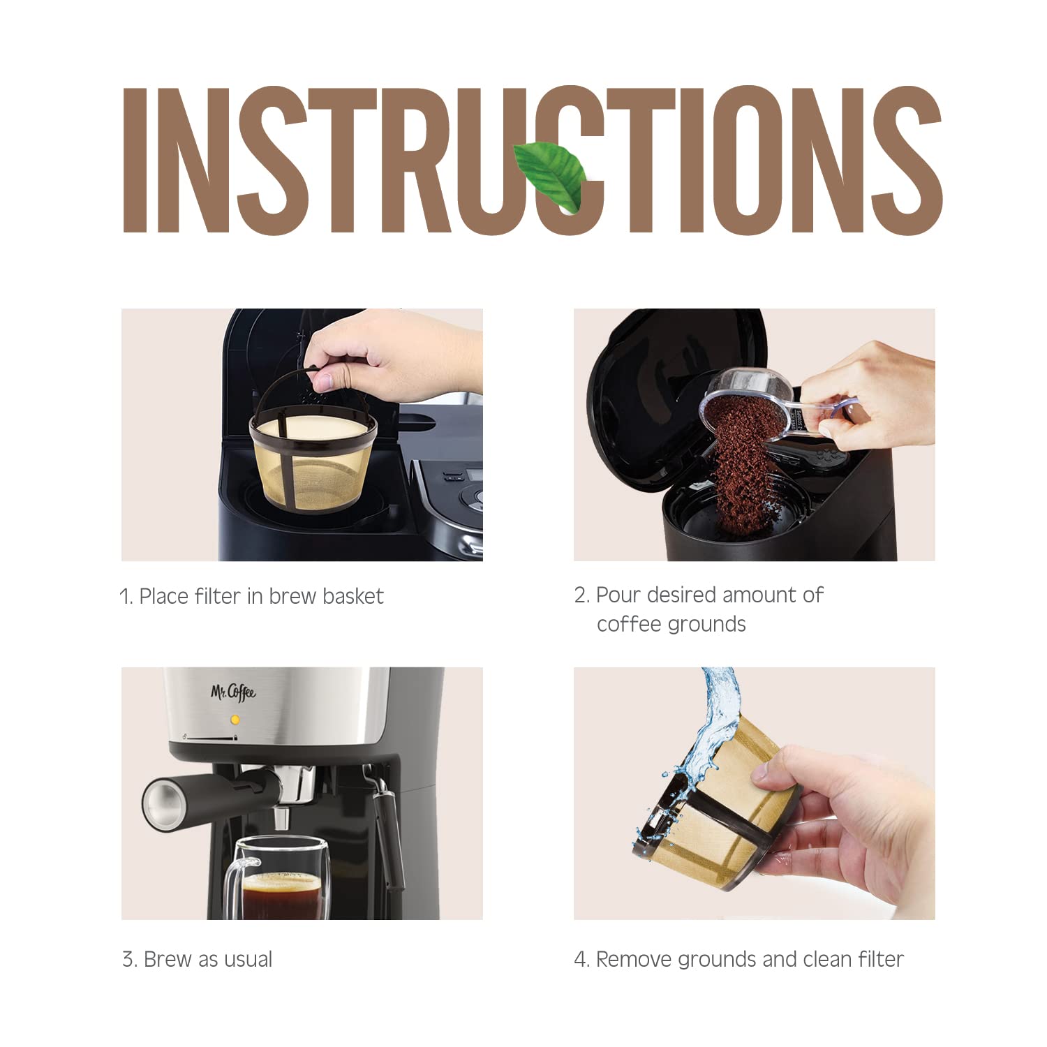 4-6 Cup Reusable Filter Basket With Closed Bottom Fits MrCoffee Coffee Maker and Brewer - Permanent