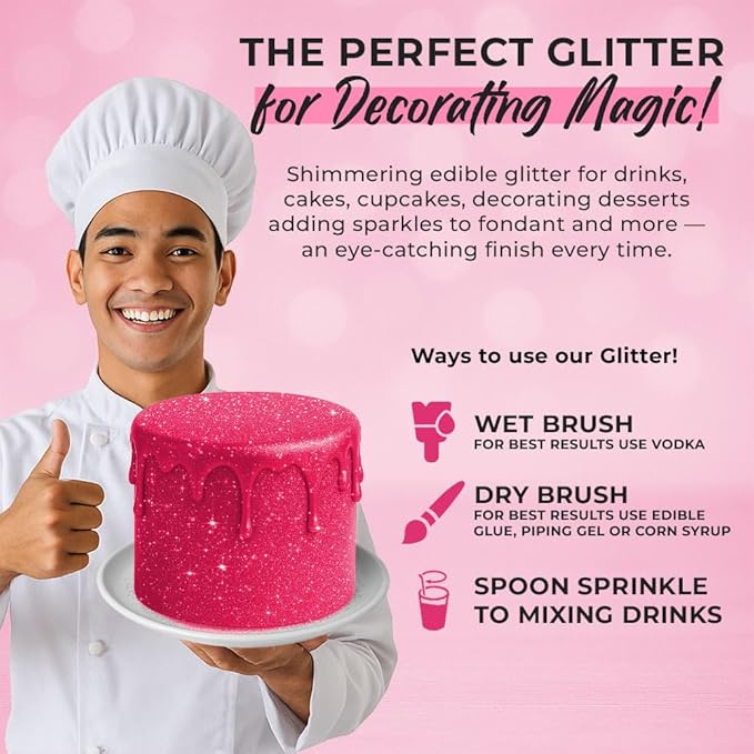 Bulk (20g) Pink Edible Glitter for Drinks | Premium Pink Edible Glitter for Cakes Drink Brew - Edible Glitter Cake Decorations for Strawberries Cocktail