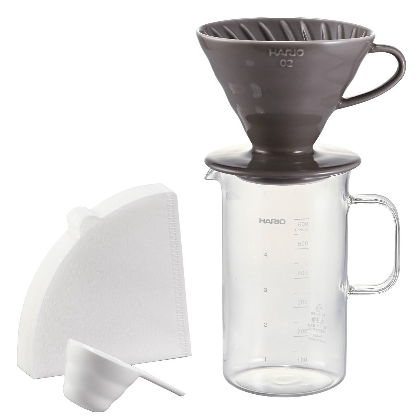 HARIO BVD-3012-GR Beaker Server & Dripper Set, Practical Capacity: 20.3 fl oz (600 ml), For 1-4