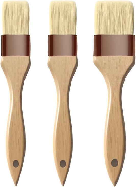 Basting Brush-Pastry Brush,Oil Brush for Cooking,Boar Bristles BBQ Brushes for Grill,Beech Wooden Handle Food Brush for Baking/Spreading Marinade/Sauce/Butter/Egg/Kitchen Baster Brushes(1.5 1 inch)
