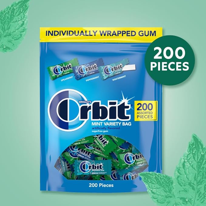 ORBIT Peppermint, Spearmint, & Wintermint Assorted Sugar Free Chewing Gum Bulk Pack, 13.4 oz 200-Piece Bag