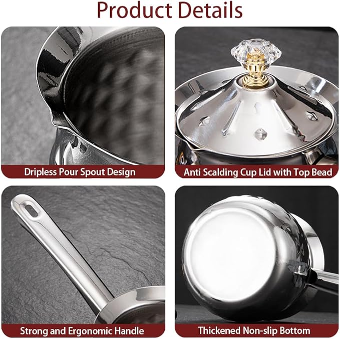 Turkish Coffee Maker, Chai Pot, Arabic & Greek Coffee Pot, 600 Ml / 20 Oz Silver Ibrik