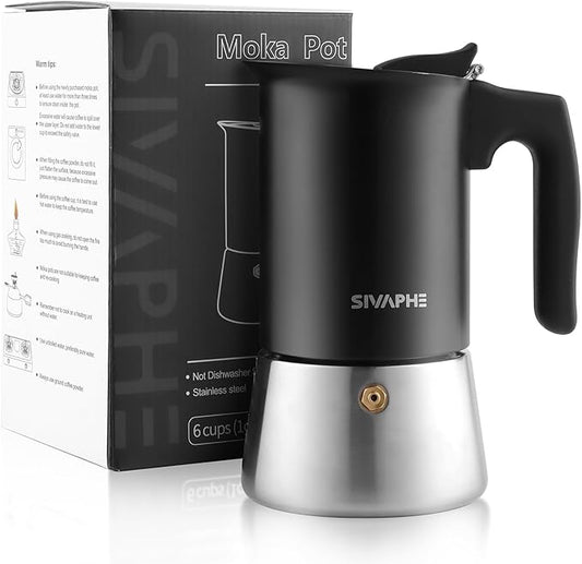 Sivaphe Stainless Steel Stovetop Espresso Brewer 6 Cup Induction Mocha Pot Cuban Coffee Maker Italian 10 fl.oz m찼quina de cafì±?expreso