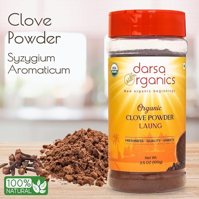 Darsa Organics Cloves Powder 3.5 oz - USDA Organic Ground Cloves from India, Aromatic, Non-GMO, Kosher Certified, Gluten-Free, Organic Powder for Cooking, Spice Blends, Teas, Curries & Pickles