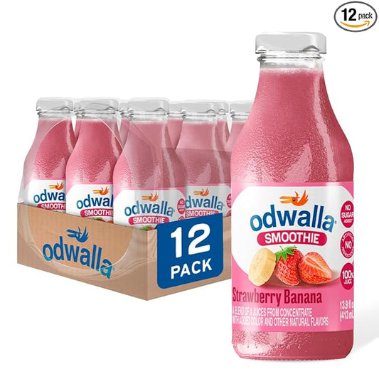Odwalla Strawberry Banana Smoothie - Fruit Smoothie Mix Ready to Drink - Juice Blend, No Added Sugar, No preservatives, Kosher 13.9 oz Glass Bottles (12 Pack)