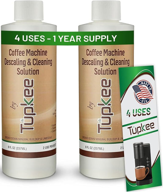 Tupkee Descaler (2 Pack, 2 Uses Per Bottle) - Made in the USA - Universal Descaling Solution for Keurig, Nespresso, Delonghi and All Single Use Coffee and Espresso Machines
