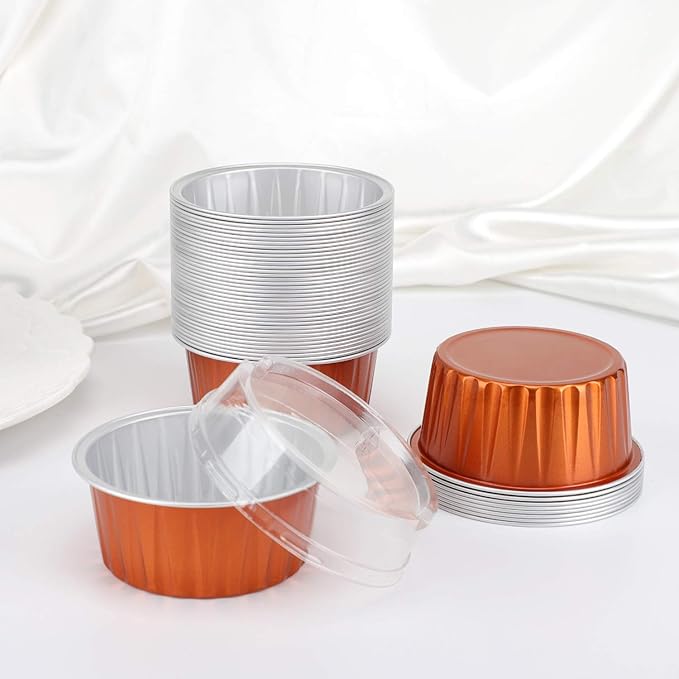 EUSOAR Dessert Cups With Lids, 5 OZ 100pcs Baking Cups with Lids,125ml Snacks Desserts Flan, Recyclable Economical Catering Gathering Club Shower Wedding Party Favor Baking Cups-Caramel