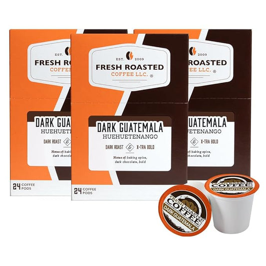 Fresh Roasted Coffee, Dark Guatemala Huehuetenango, Dark Roast, 72 Pods for K Cup Brewers
