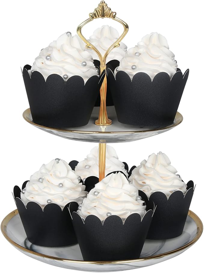KPOSIYA Set of 100 Artistic Bake Cake Cups Filigree Little Vine Lace Laser Cut Cupcake Wrapper Liner Baking Cup Muffin CaseTrays for Wedding Birthday Party Decoration-Best Kitchen Gift (Black)
