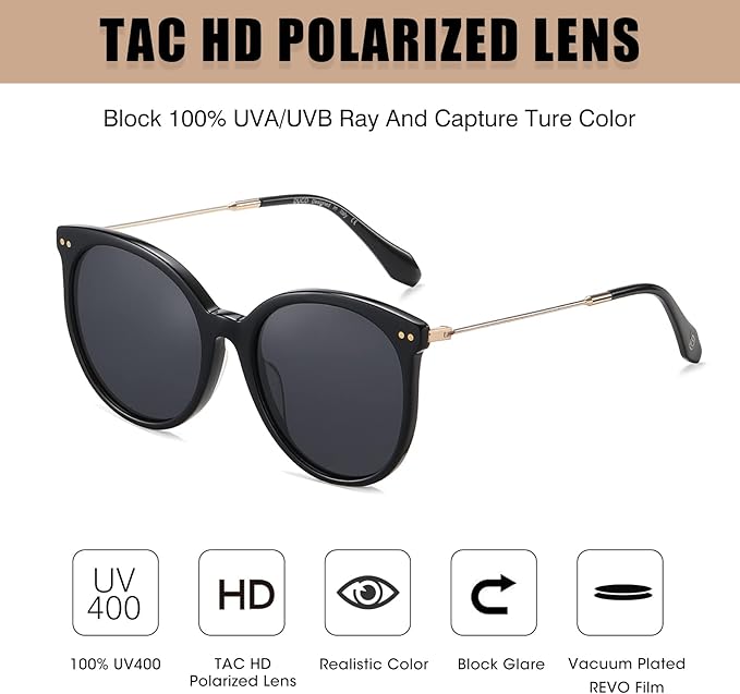 DUCO Oversized Polarized Sunglasses Womens Trendy Mirrored Shades Retro Round Vintage Light Weight UV400 Sun Glasses W016